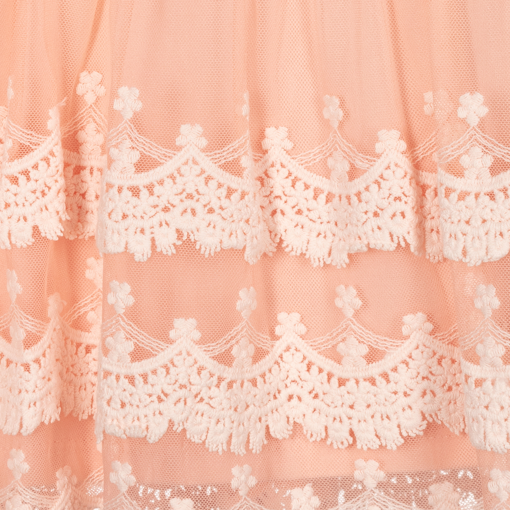 مايورال-فستان قطن مزين بدانتيل وتول لون زهري باهت | Childrensalon Outlet