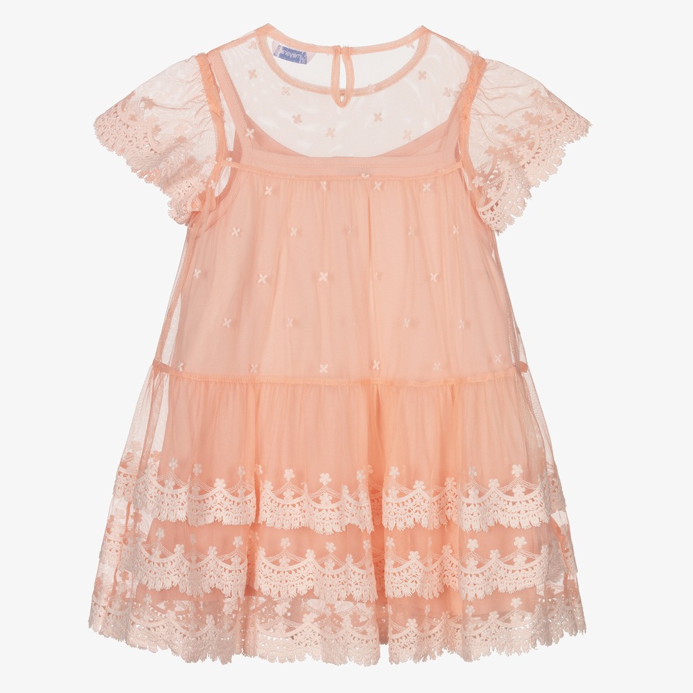 Mayoral - Girls Pink Lace & Tulle Dress | Childrensalon Outlet