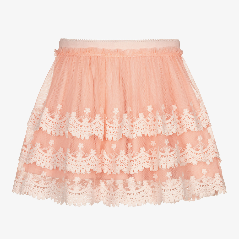 Mayoral - Розовая юбка из тюля с кружевом для девочек | Childrensalon