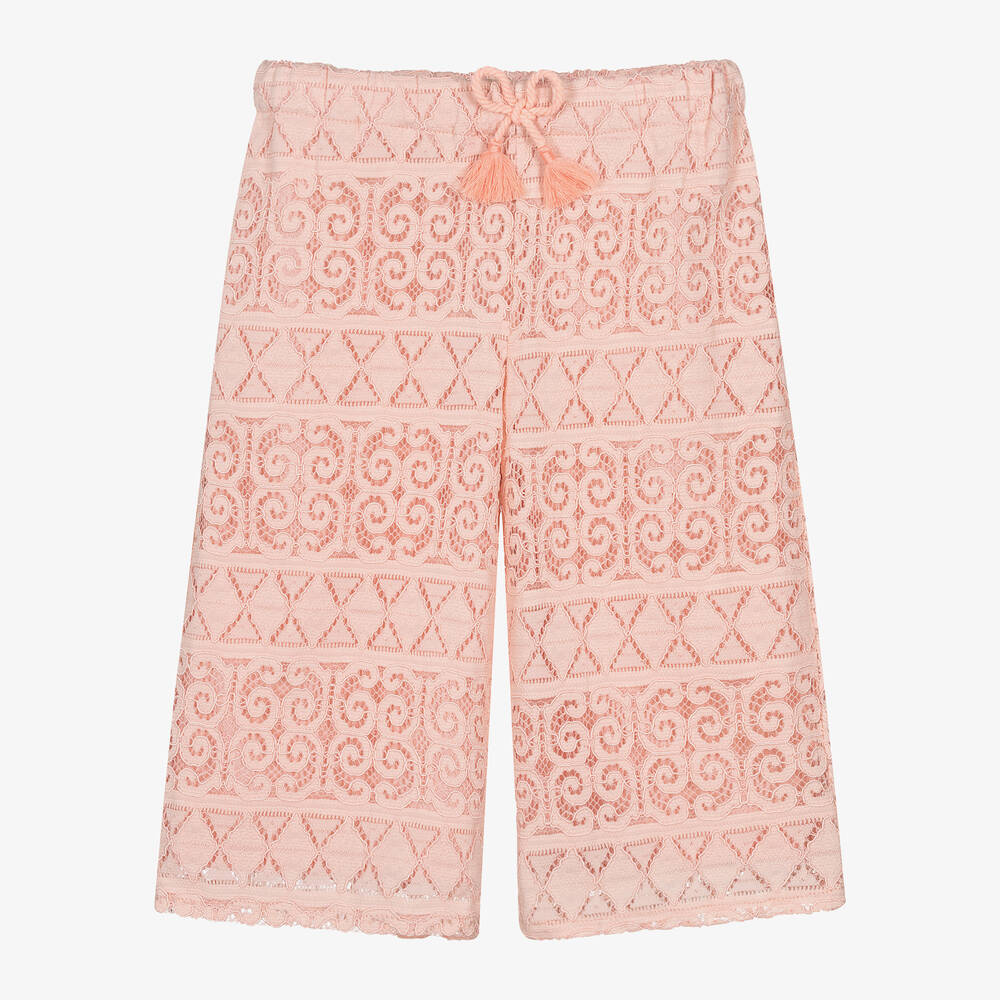 Mayoral-Girls Pink Lace Wide Leg Trousers | Childrensalon Outlet