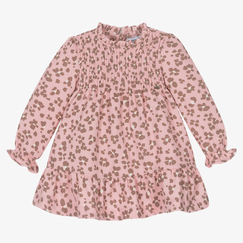 Mayoral - Girls Pink Leopard Print Floral Dress | Childrensalon