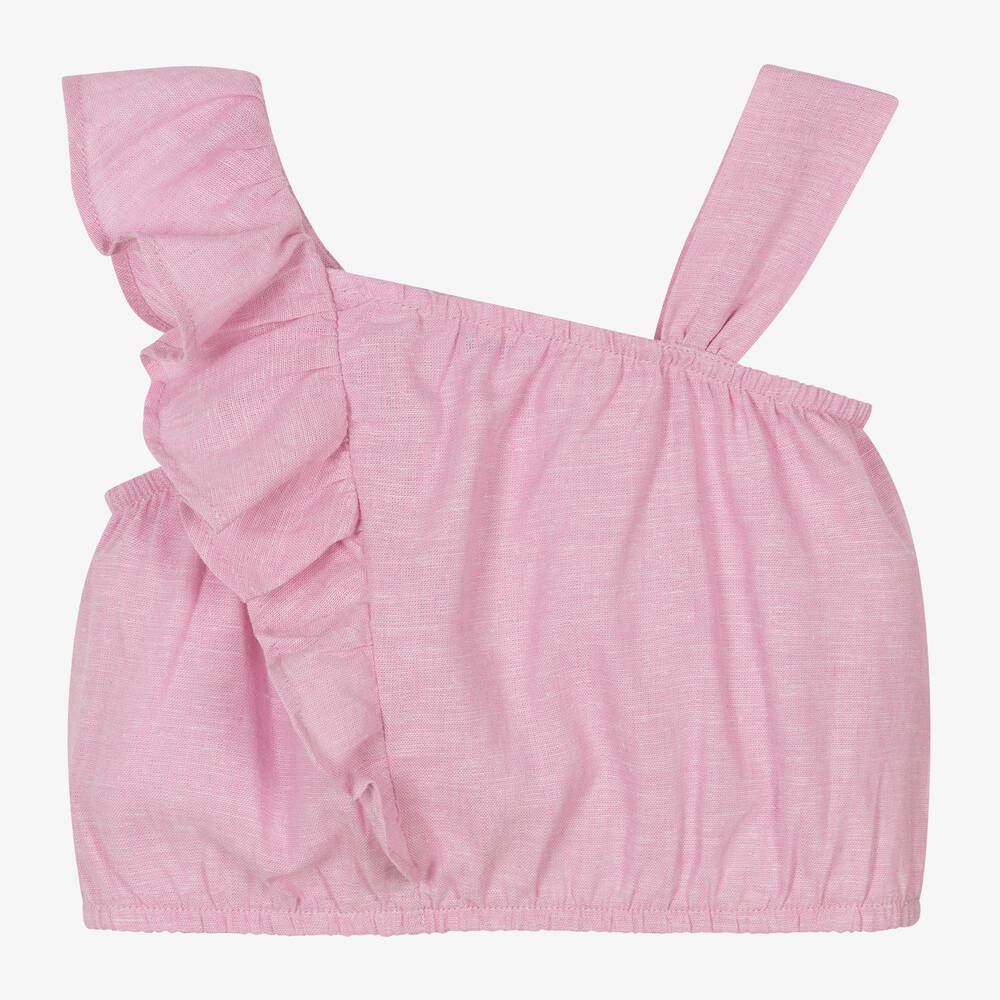 مايورال-بلوزة كتان وقطن لون زهري للبنات | Childrensalon Outlet