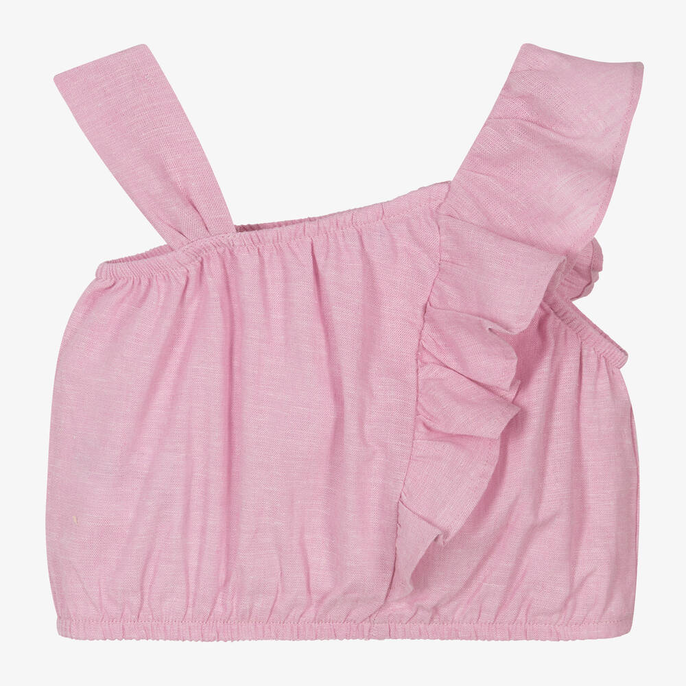 Mayoral-Girls Pink Linen & Cotton Blouse | Childrensalon Outlet