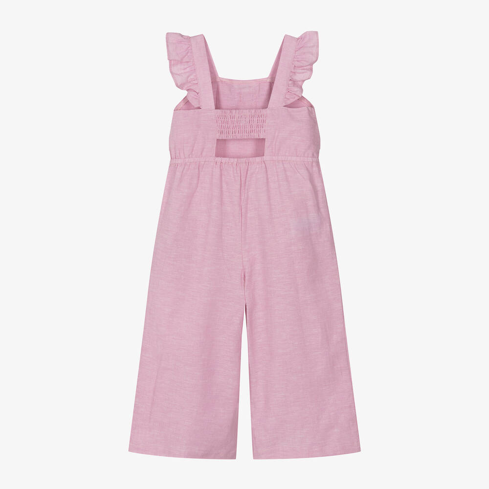 Mayoral Girls Pink Linen Cotton Bow Jumpsuit