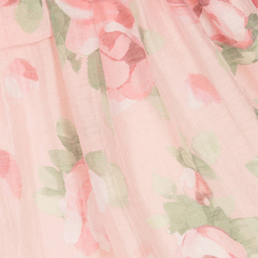 Mayoral-Girls Pink Linen Floral Dress | Childrensalon Outlet