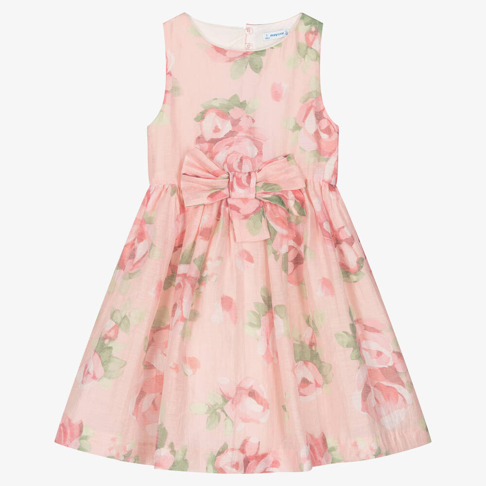 Mayoral - Rosa Leinenkleid mit Blumen-Print | Childrensalon