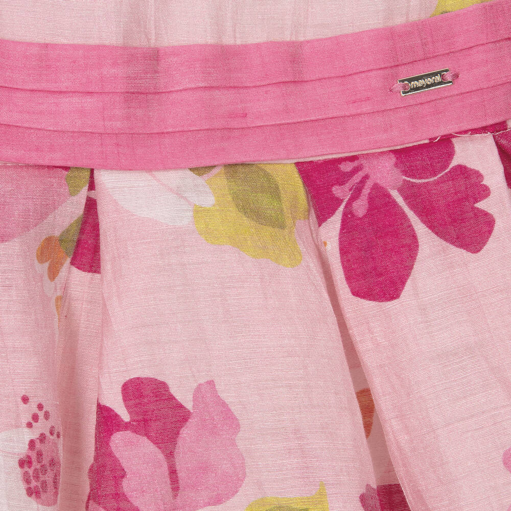 Mayoral-Girls Pink Linen Floral Dress | Childrensalon Outlet