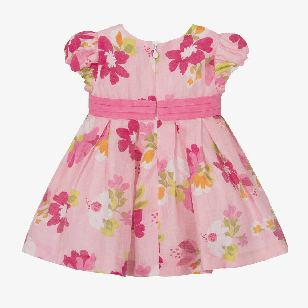 Mayoral-Girls Pink Linen Floral Dress | Childrensalon Outlet