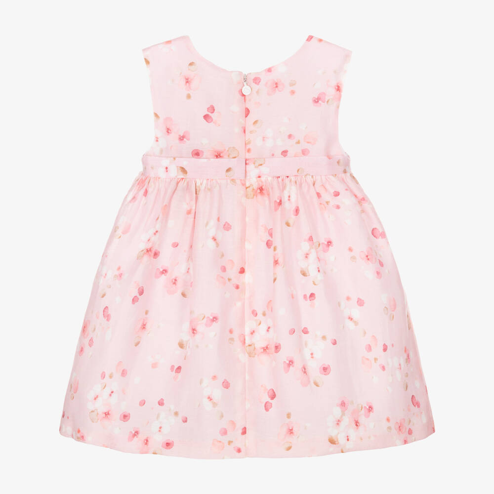 Mayoral Newborn-Girls Pink Linen Floral Organza Dress | Childrensalon Outlet