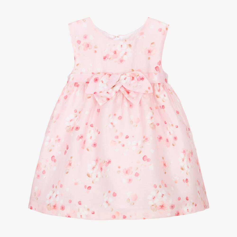 Mayoral Newborn-فستان بناتي وردي من الكتان والورجانزا بنقشة زهور | Childrensalon Outlet