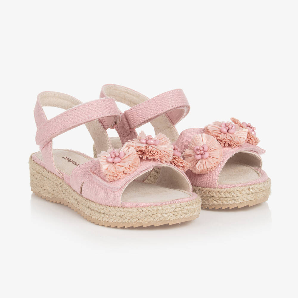 Mayoral - Розовые льняные сандалии на платформе | Childrensalon