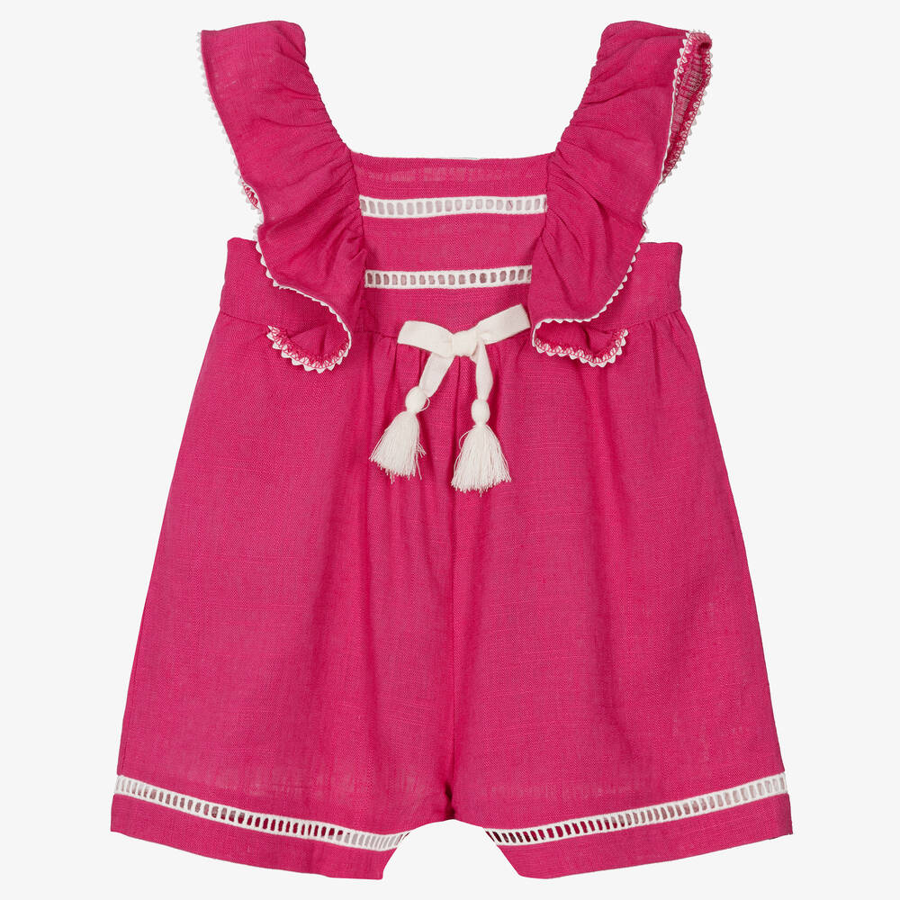 Mayoral - Girls Pink Linen Playsuit | Childrensalon