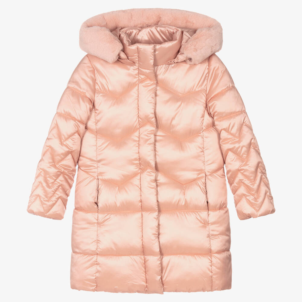 Mayoral - Girls Pink Long Puffer Coat | Childrensalon