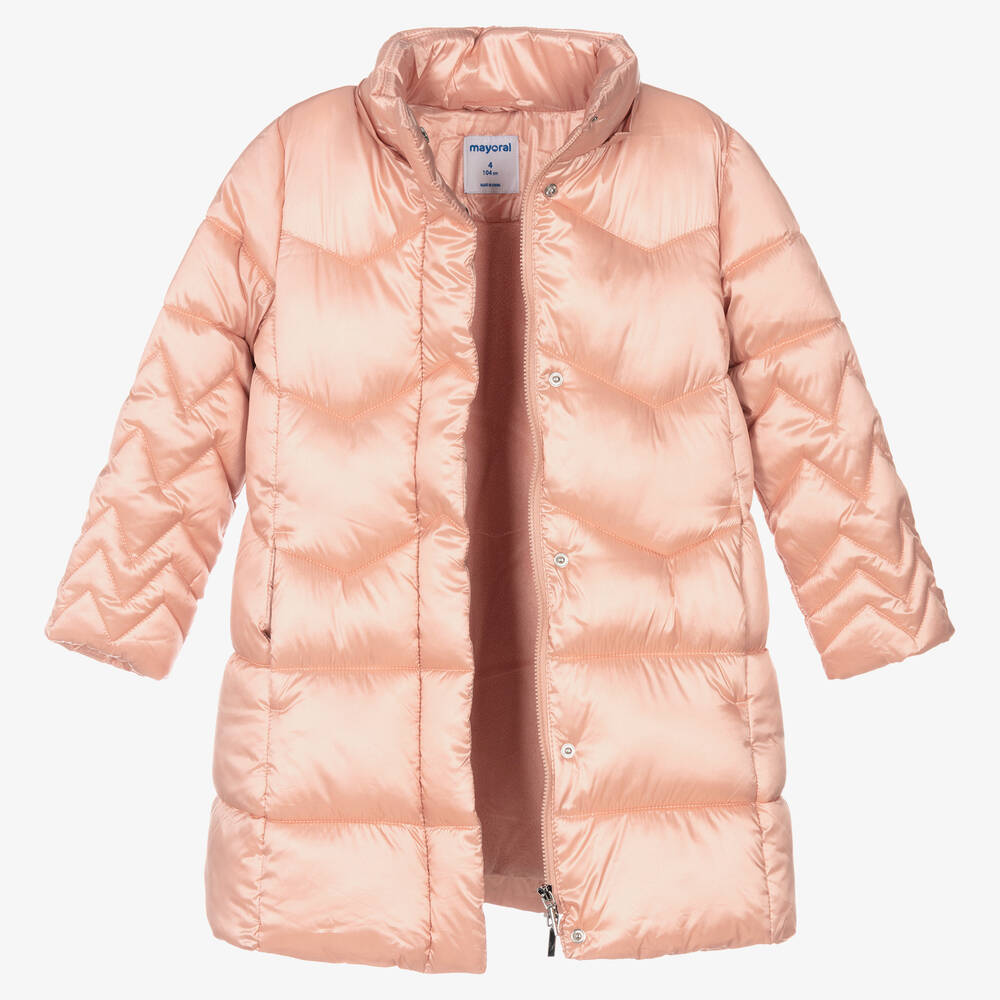 Mayoral-Girls Pink Long Puffer Coat | Childrensalon Outlet