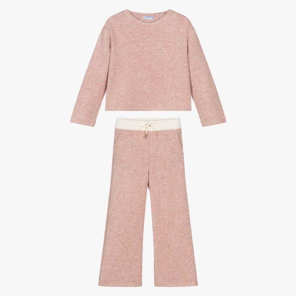 Mayoral-Girls Pink Lurex Knitted Trouser Set | Childrensalon Outlet