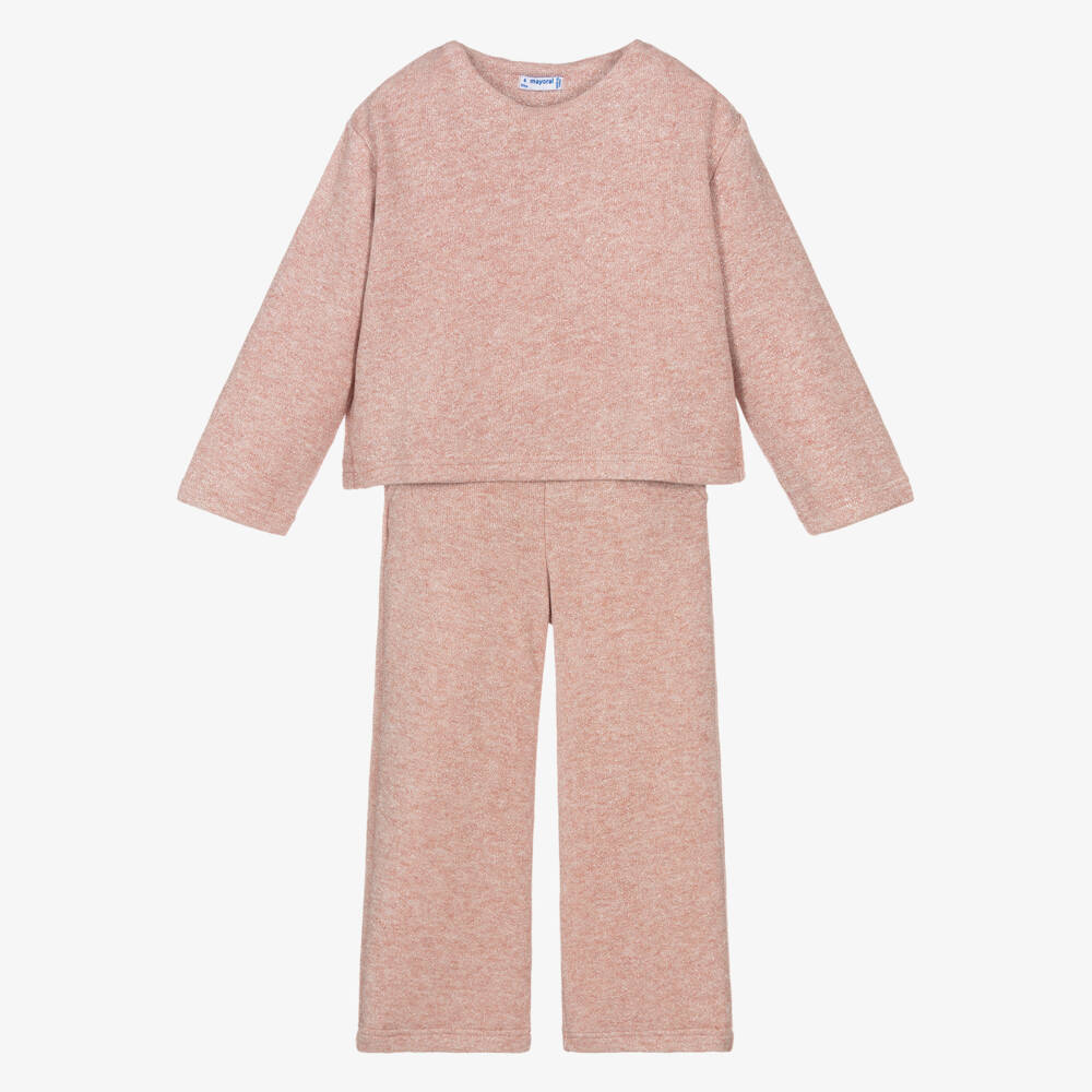 Mayoral-Girls Pink Lurex Knitted Trouser Set | Childrensalon Outlet