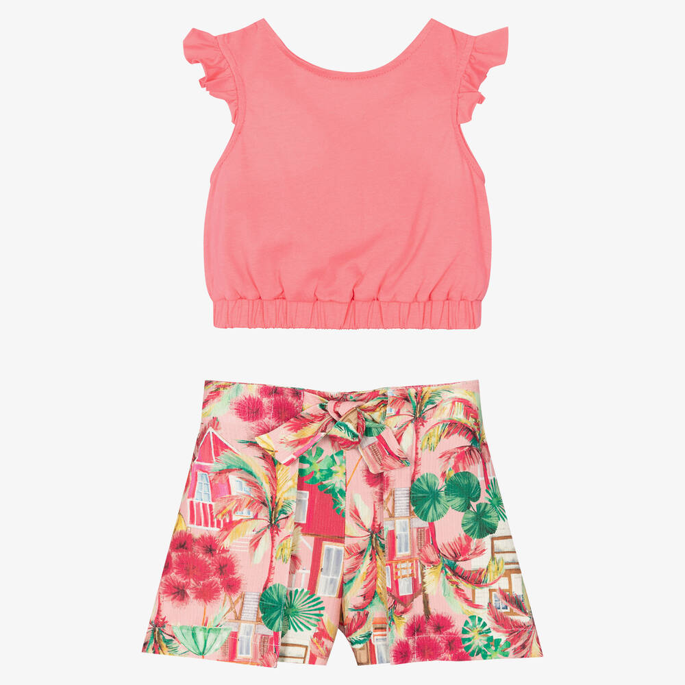 Mayoral - Розовый топ и шорты с пальмами для девочек | Childrensalon