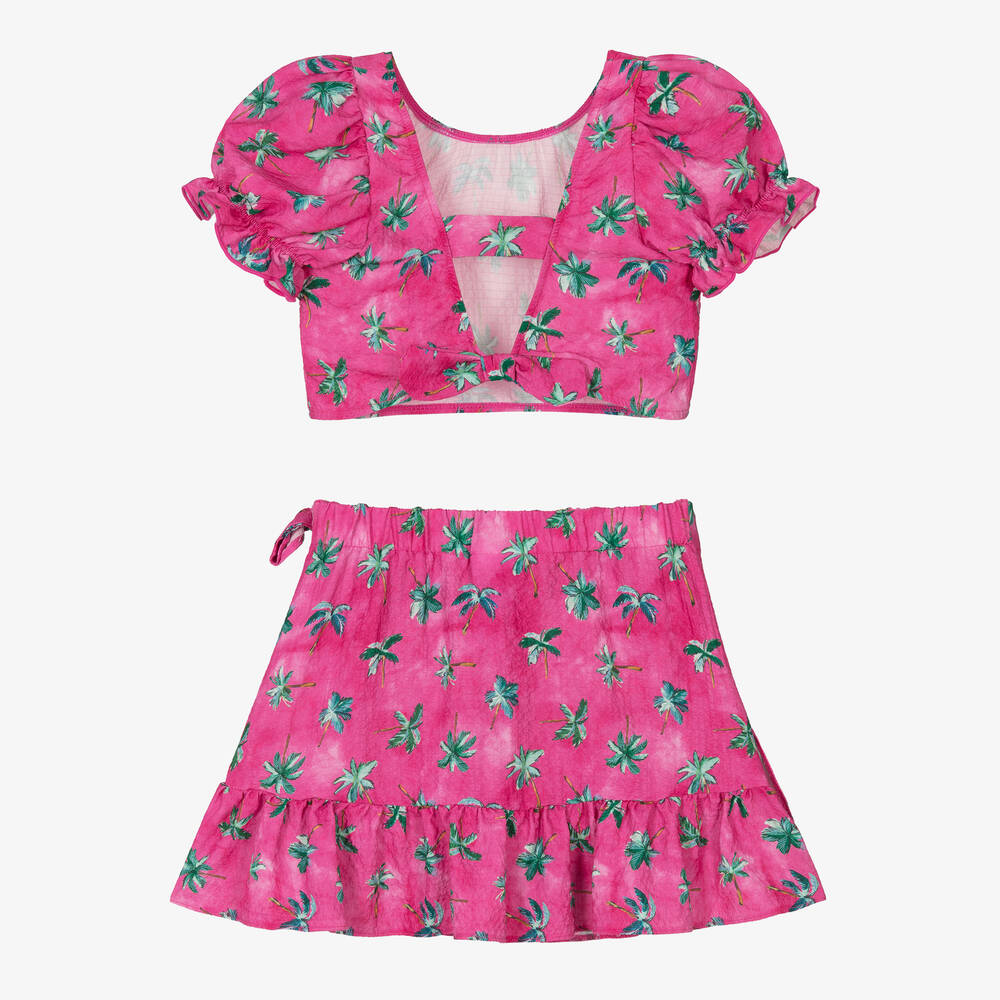 Mayoral-Girls Pink Palm Tree Skirt Set | Childrensalon Outlet