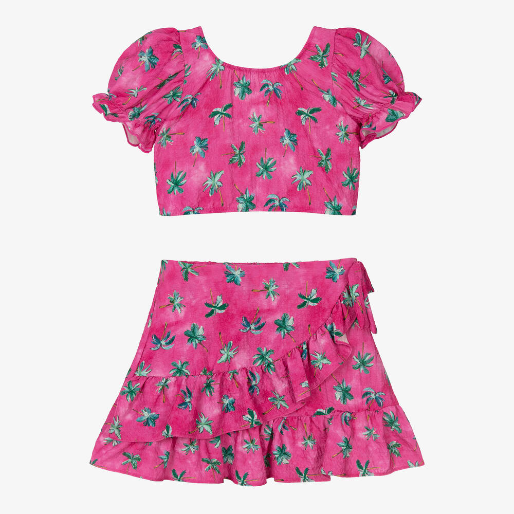 Mayoral - Girls Pink Palm Tree Skirt Set | Childrensalon
