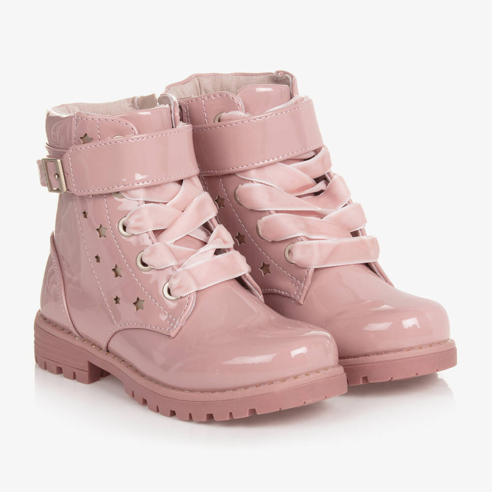 Mayoral - Girls Pink Patent Faux Leather Boots | Childrensalon