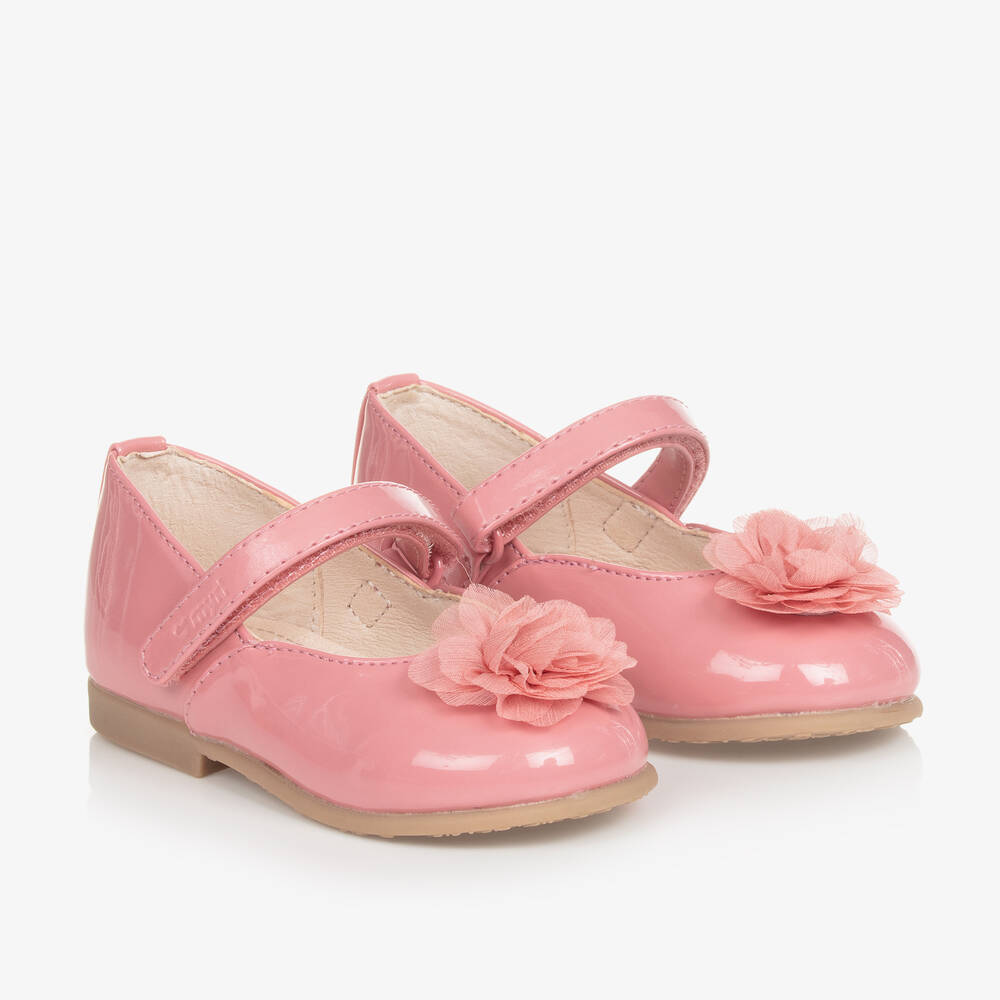 Girls Pink Patent Flower Shoes