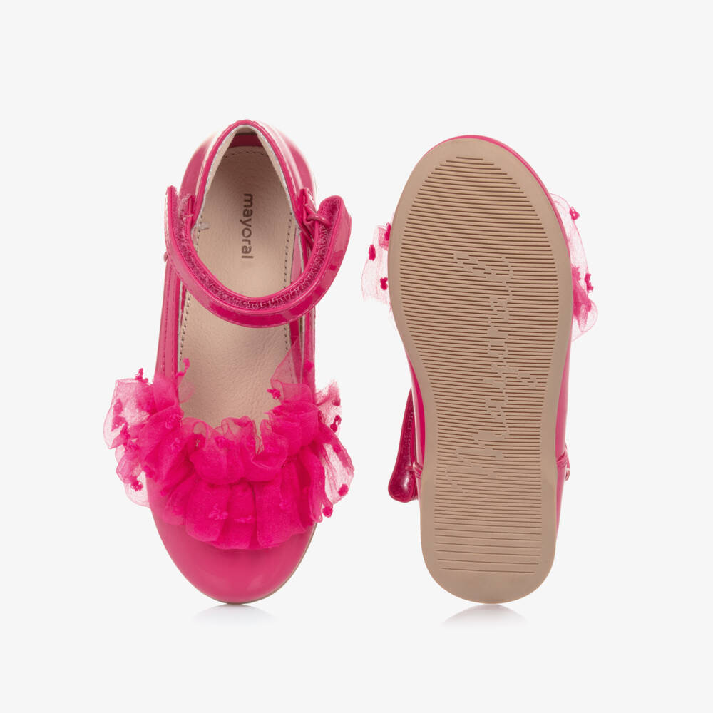 Mayoral-Girls Pink Patent Organza Ruffle Pumps | Childrensalon Outlet