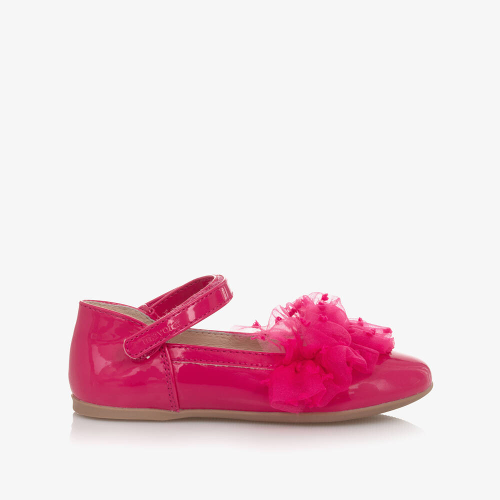 Mayoral-Girls Pink Patent Organza Ruffle Pumps | Childrensalon Outlet