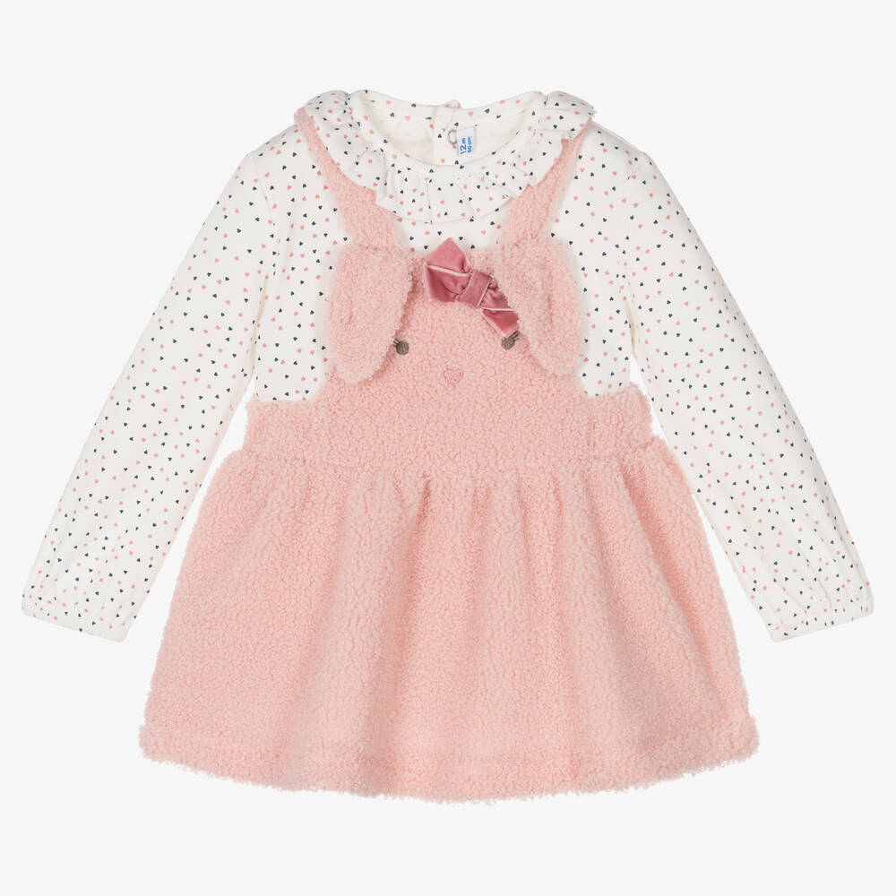 Mayoral - Girls Pink Pinafore Dress Set | Childrensalon