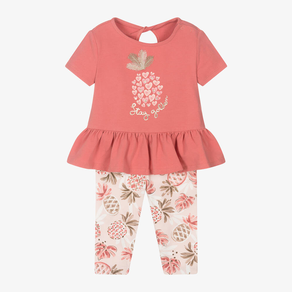 Mayoral-Girls Pink Pineapple Cotton Leggings Set | Childrensalon Outlet