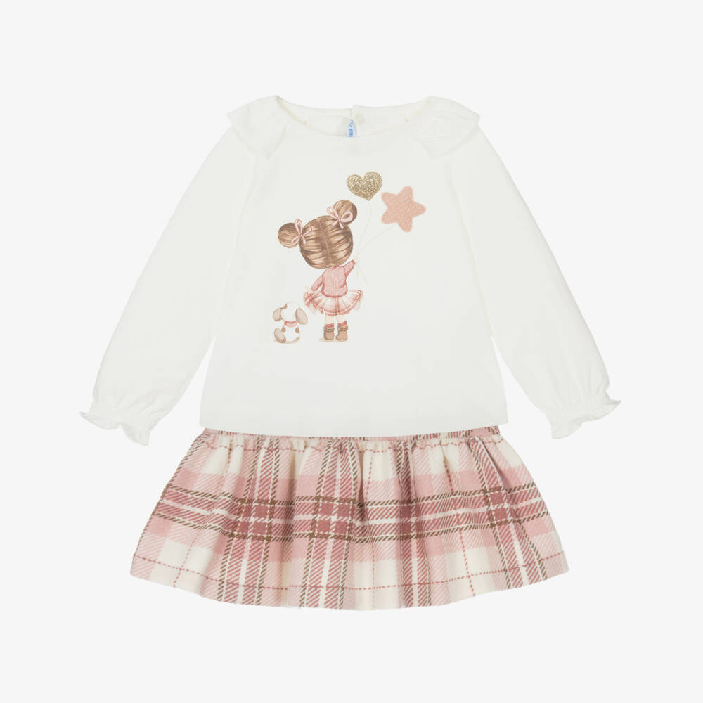 Mayoral-Girls Pink Plaid Skirt Outfit | Childrensalon Outlet