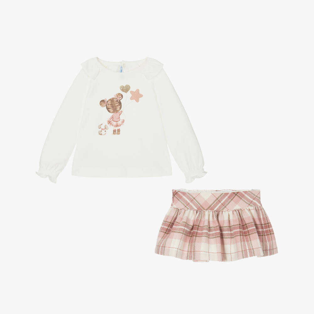 Mayoral-Girls Pink Plaid Skirt Outfit | Childrensalon Outlet