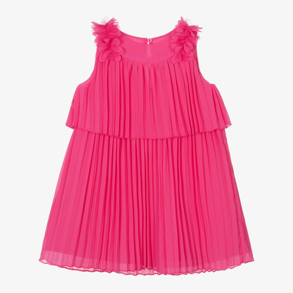 Mayoral-Girls Pink Pleated Chiffon Dress | Childrensalon Outlet