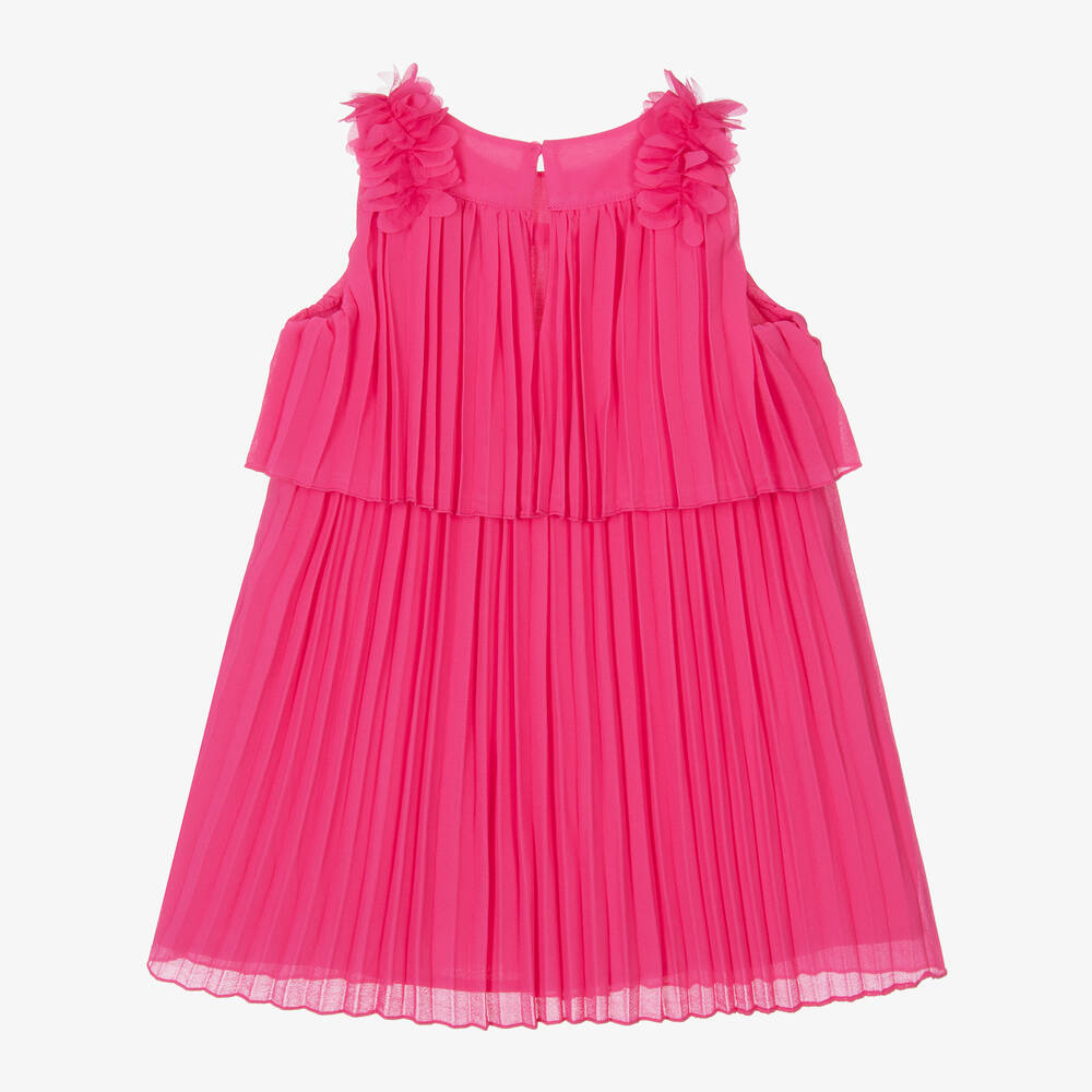 Mayoral-Girls Pink Pleated Chiffon Dress | Childrensalon Outlet