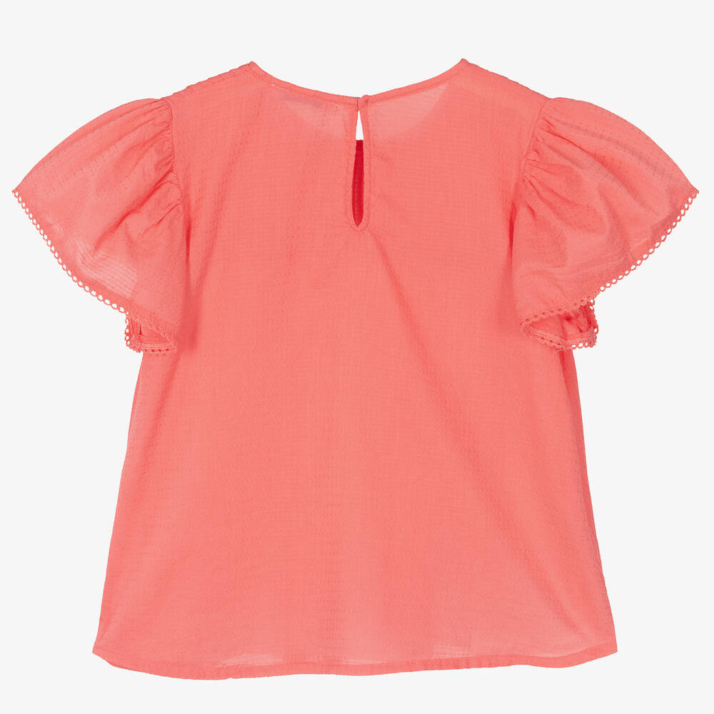 Mayoral-Girls Pink Pleated Cotton Blouse | Childrensalon Outlet