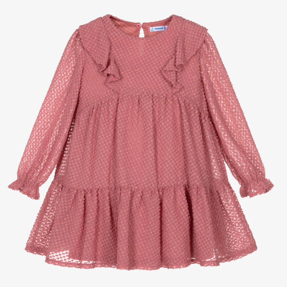 Mayoral - Girls Pink Plumeti Chiffon Dress | Childrensalon