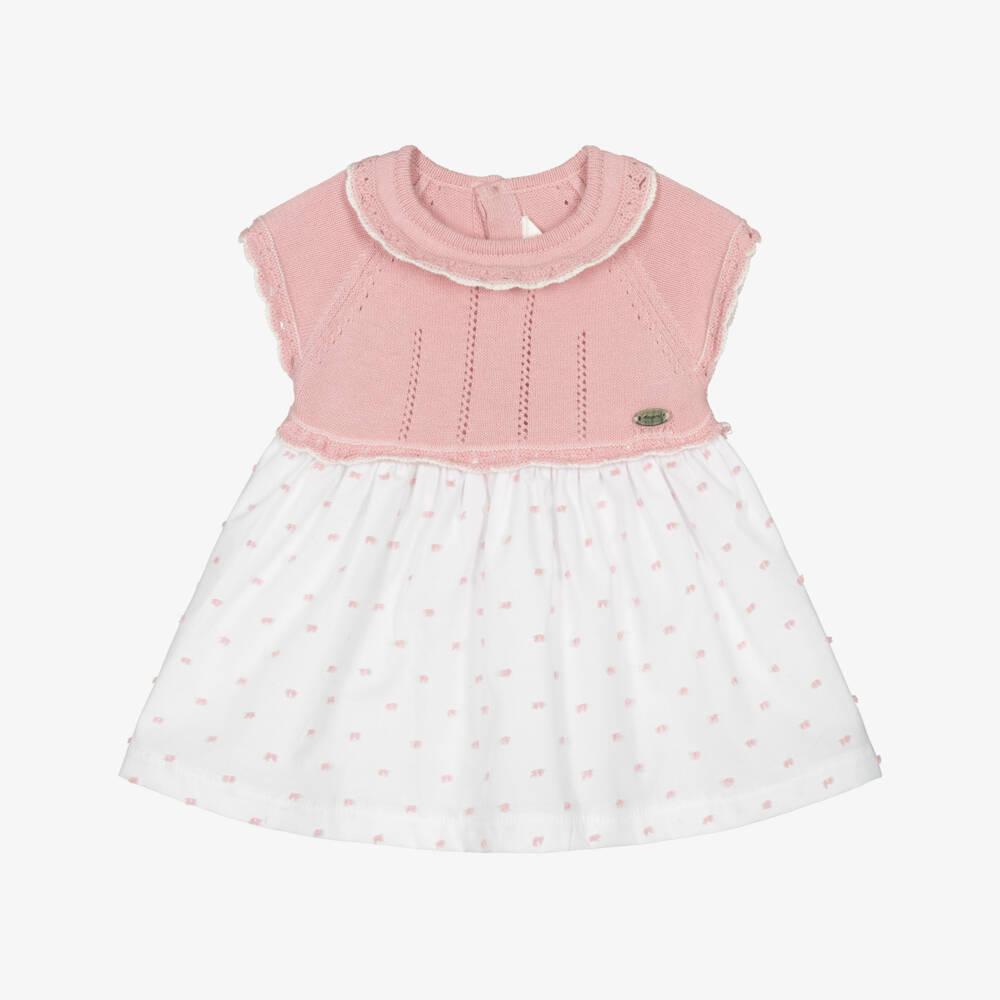 Mayoral Newborn-Girls Pink Pointelle Cotton Dress | Childrensalon Outlet