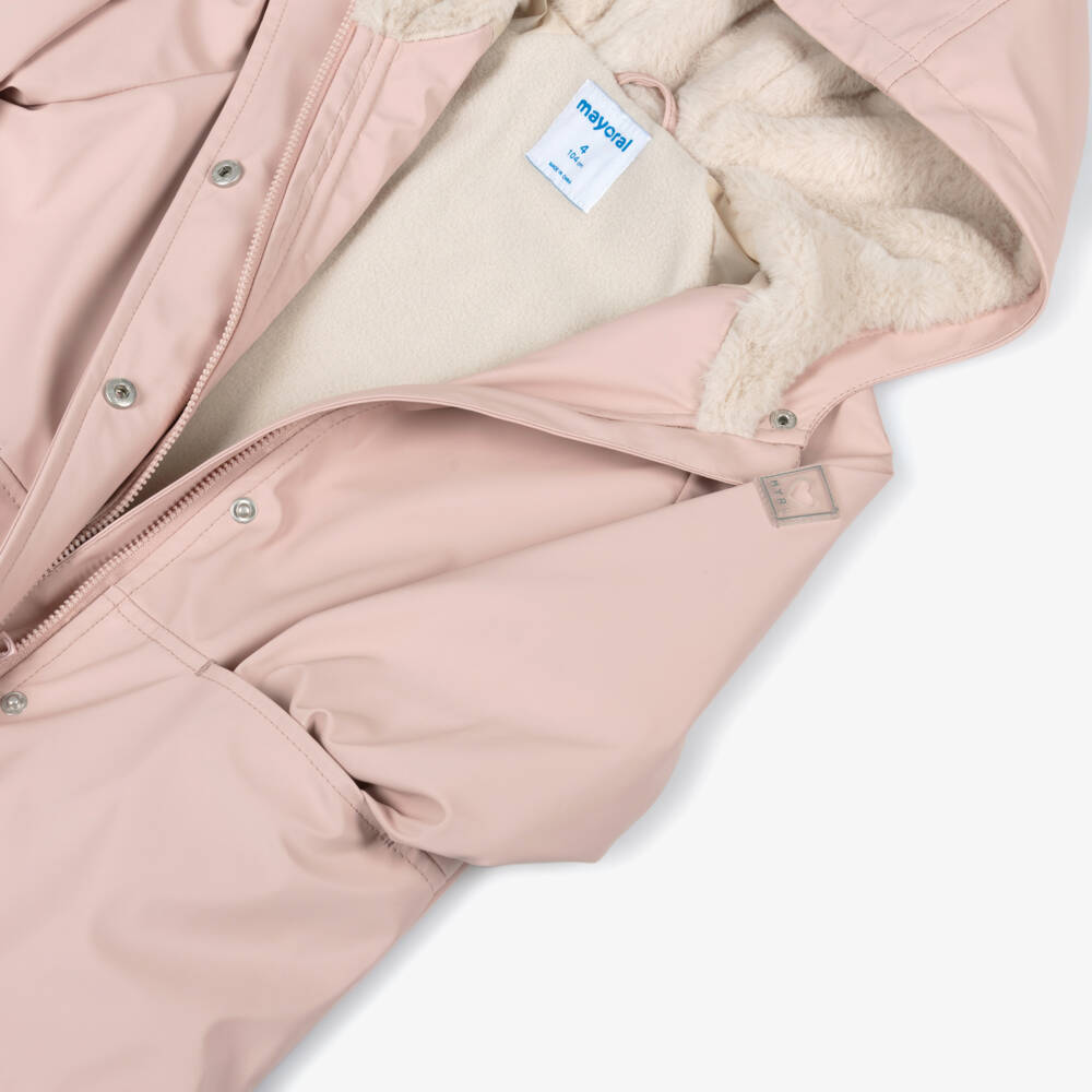 Mayoral-Girls Pink Raincoat with Fleece & Faux Fur Lining | Childrensalon Outlet