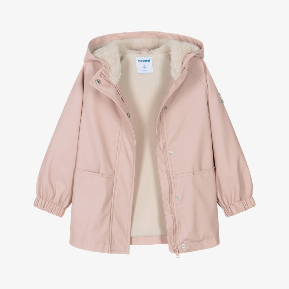 Mayoral-Girls Pink Raincoat with Fleece & Faux Fur Lining | Childrensalon Outlet