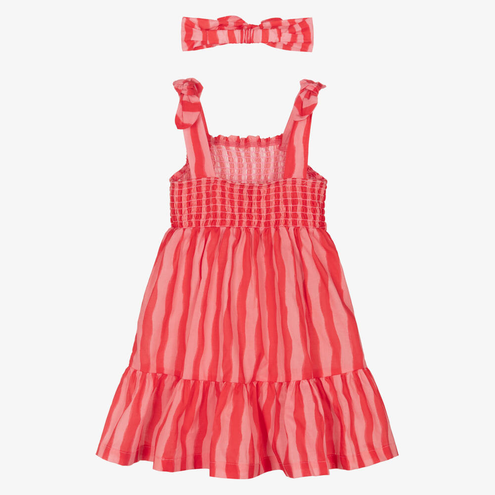 Mayoral-Girls Pink & Red Stripe Dress Set | Childrensalon Outlet