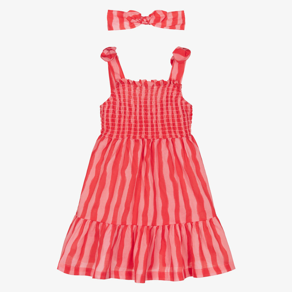 Mayoral-Girls Pink & Red Stripe Dress Set | Childrensalon Outlet
