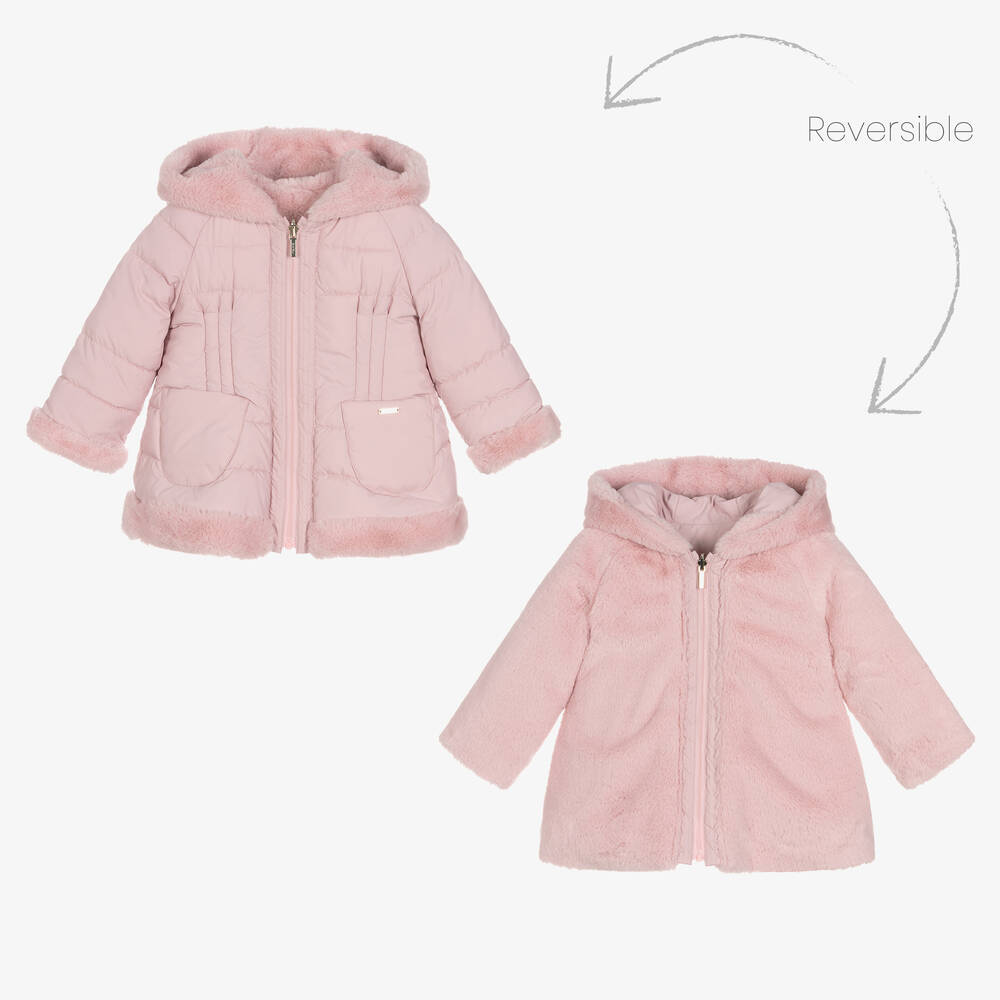 Mayoral - Girls Pink Reversible Coat | Childrensalon