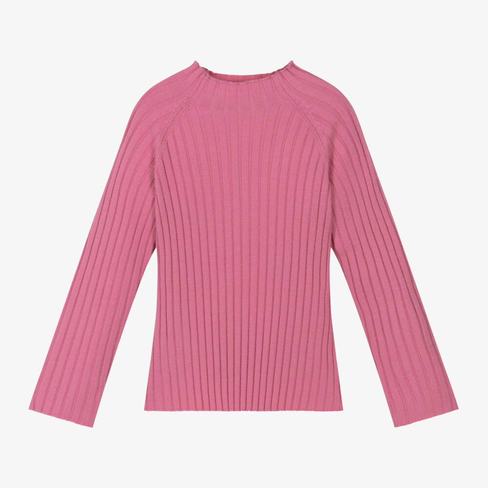 Mayoral-Girls Pink Ribbed Roll Neck | Childrensalon Outlet