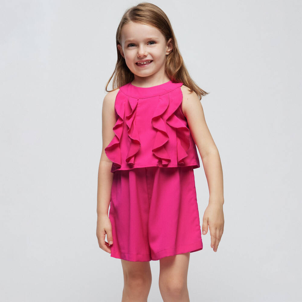 Mayoral-Girls Pink Ruffled Crêpe Playsuit | Childrensalon Outlet