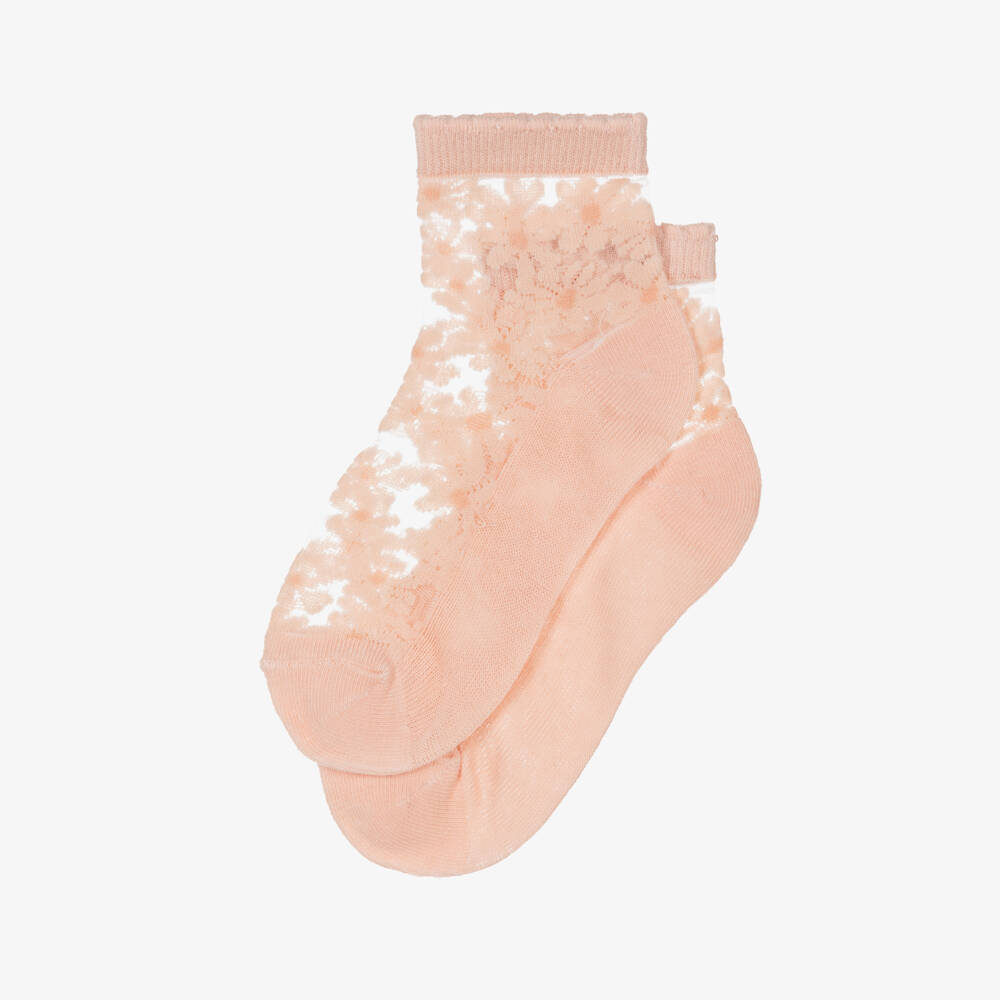 Mayoral-Girls Pink Sheer Floral Socks | Childrensalon Outlet