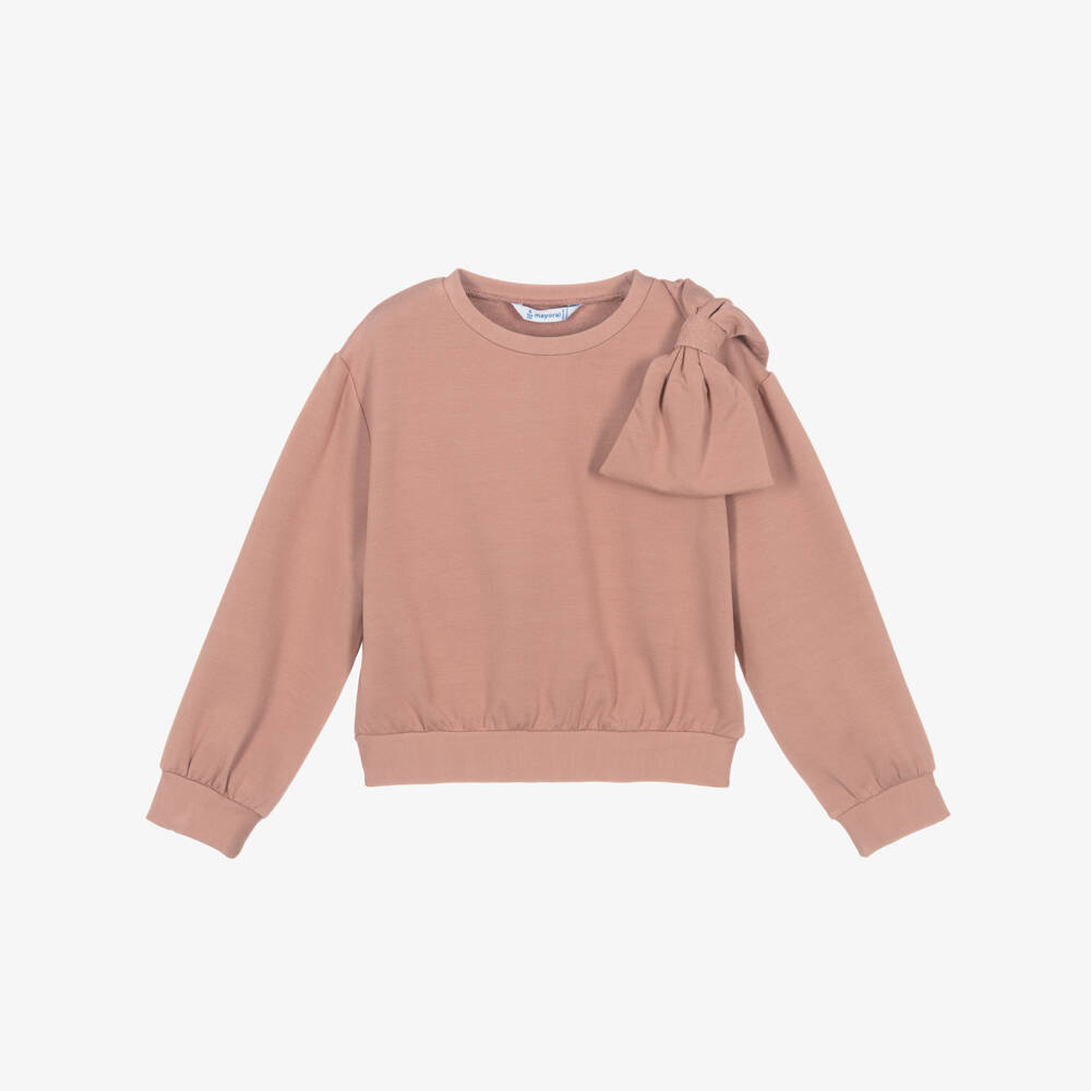 Mayoral-Girls Pink Shoulder Bow Jumper | Childrensalon Outlet