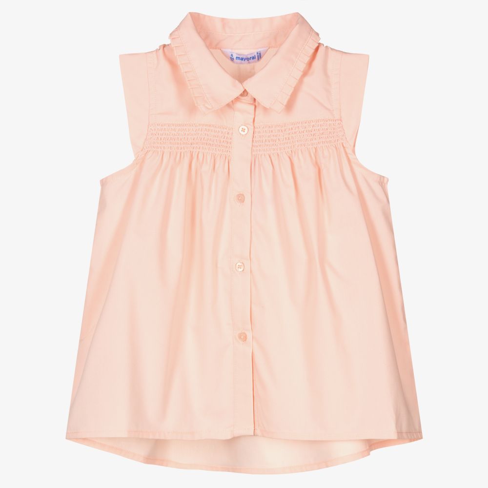 Mayoral - Розовая блузка с вафельными сборками для девочек | Childrensalon