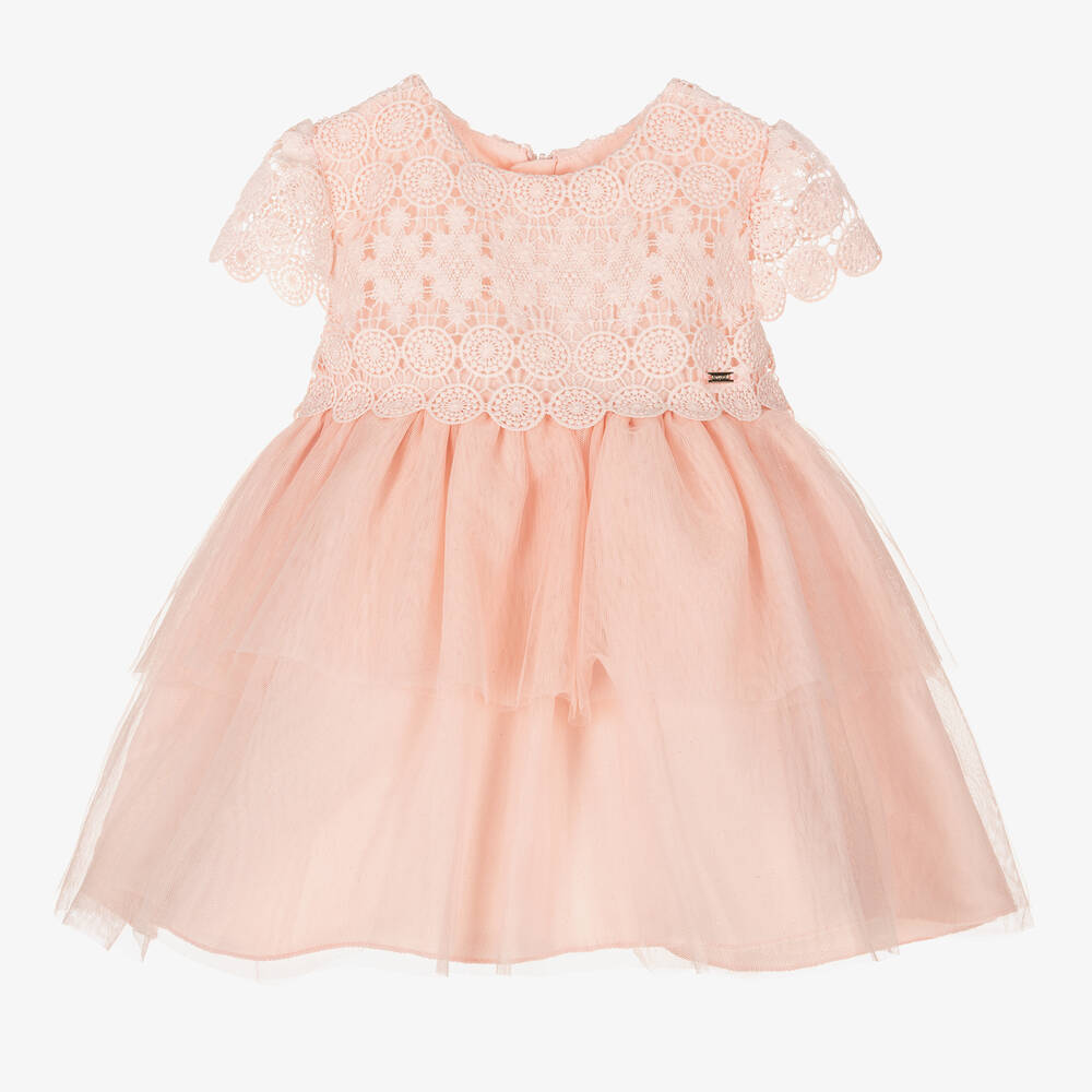 Mayoral - Girls Pink Sparkly Lace & Tulle Dress | Childrensalon
