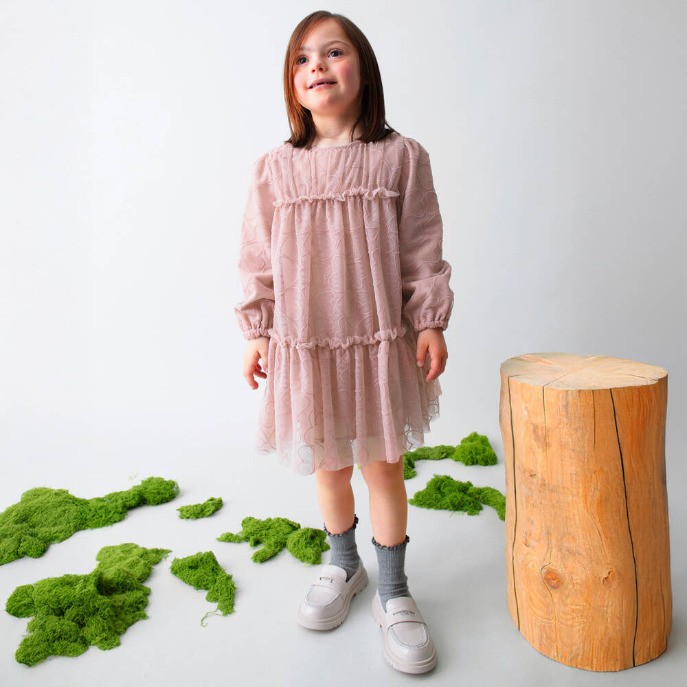 Mayoral-فستان وردي براق للبنات مزين بقلوب | Childrensalon Outlet