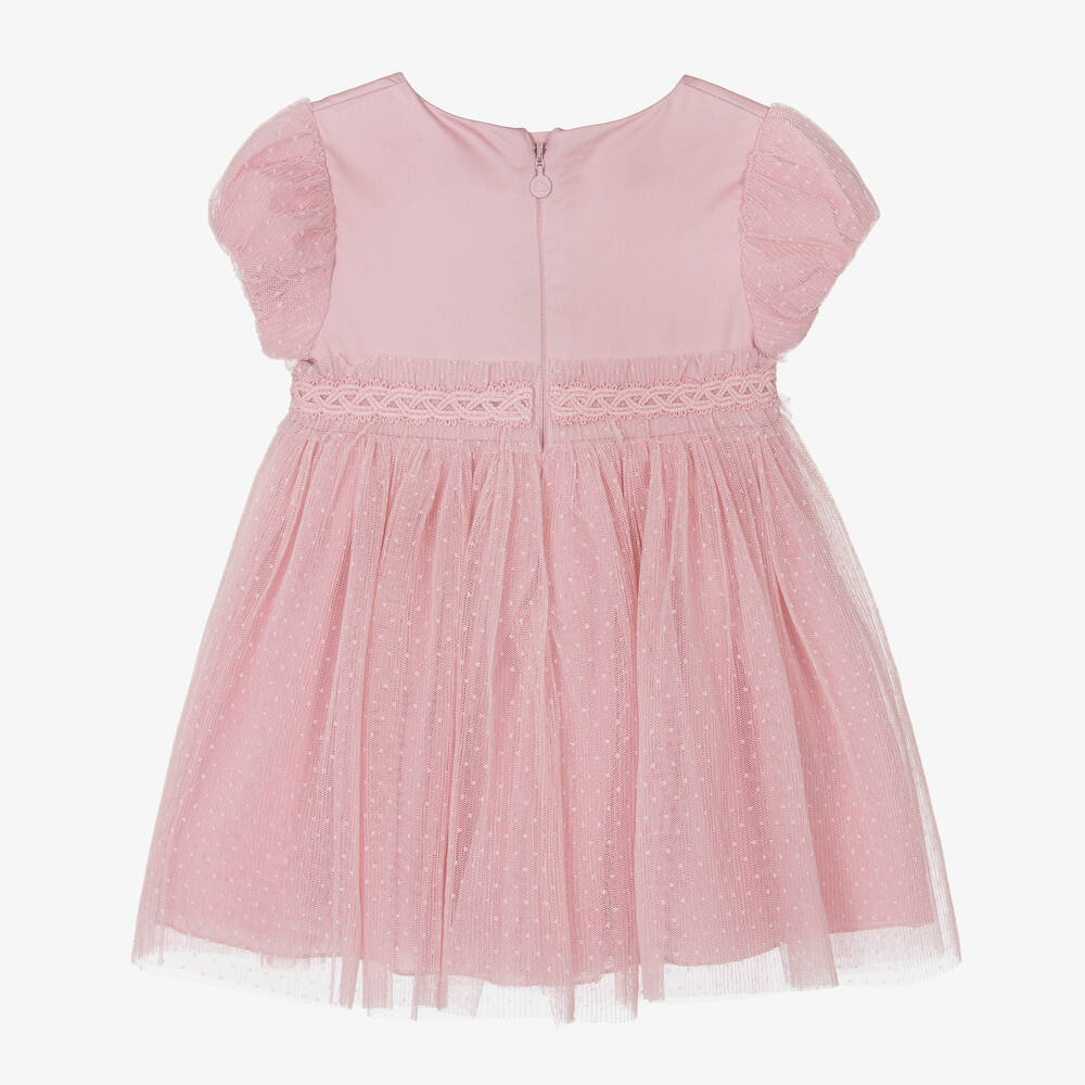 مايورال-فستان أطفال بناتي مزيج قطن وتول لون زهري | Childrensalon Outlet