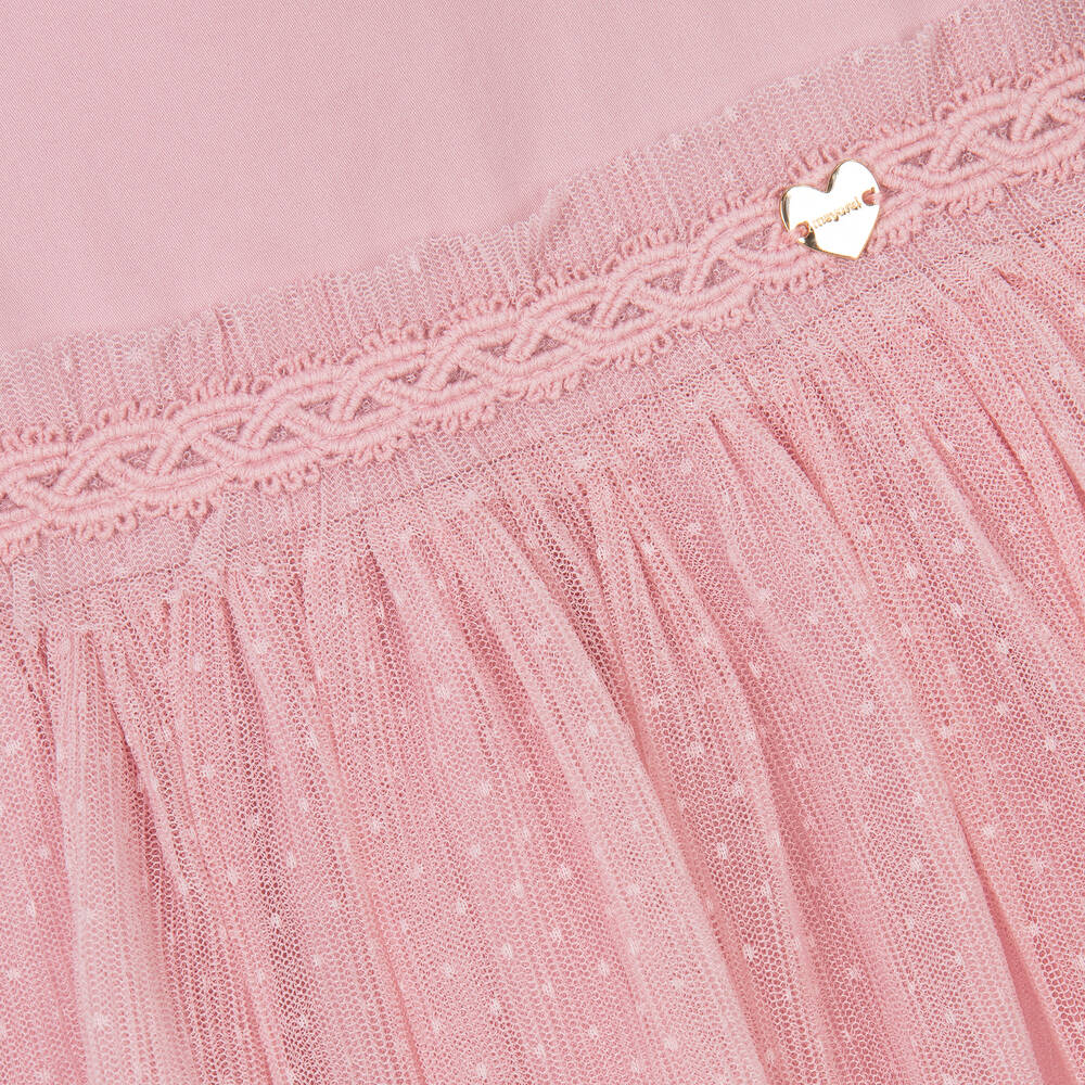 مايورال-فستان أطفال بناتي مزيج قطن وتول لون زهري | Childrensalon Outlet